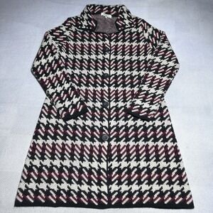 Cocogio Long Cardigan Womens Large Houndstooth Pattern Wool Blend‎ Made in Italy